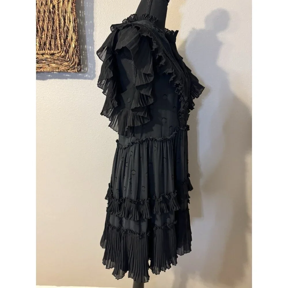 Kate Spade Devore Dress 6 Black Silk Mix Bakery Dot Ruffle Dress